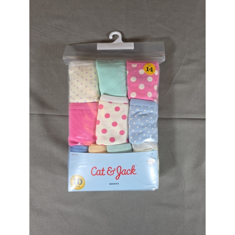 Cat & Jack Girls Briefs Underwear 10 Pack Size 14 Polka Dot Cotton Multi Color